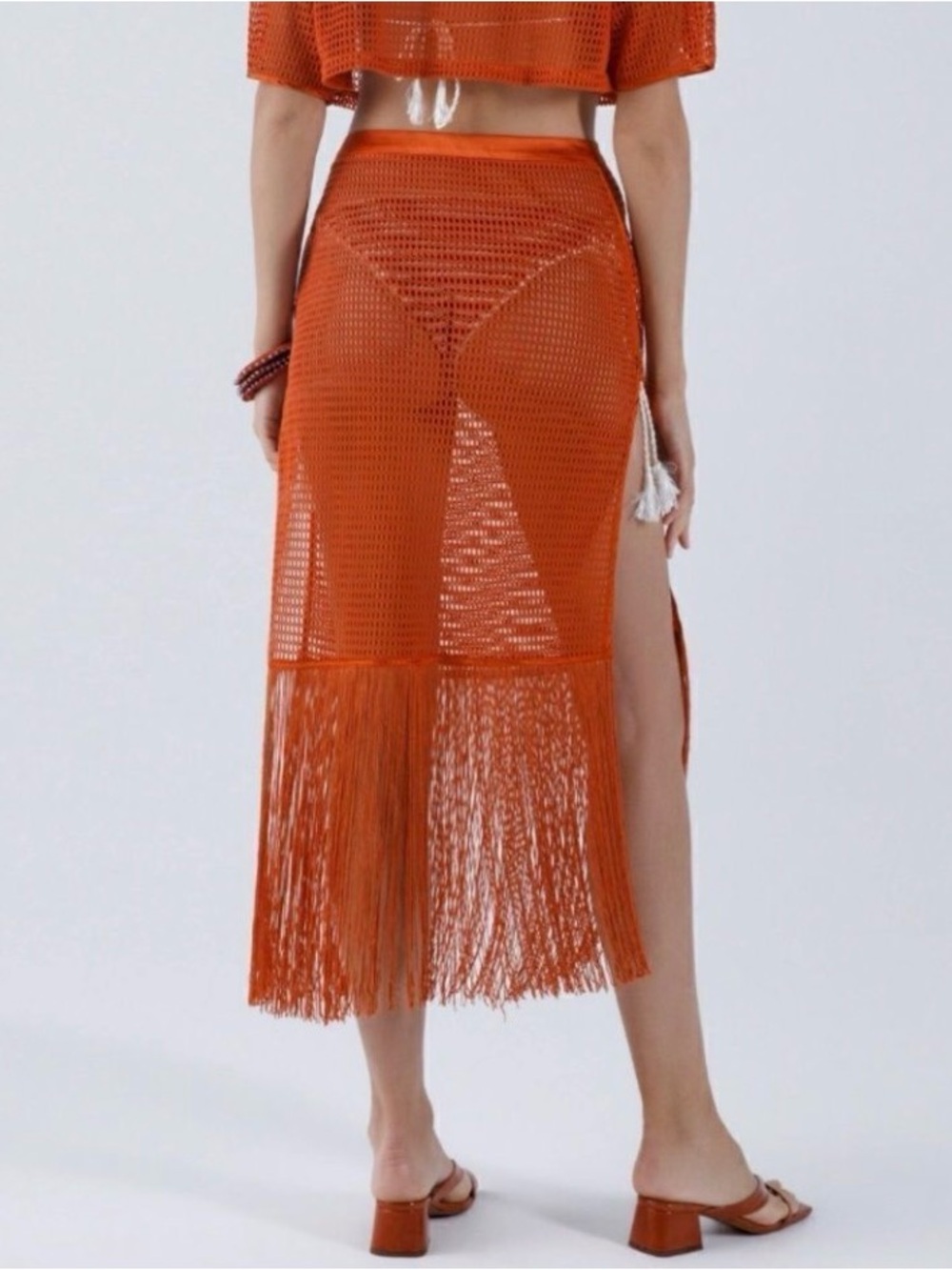 My Beachy Side Camelia Knit Fringe Skirt Cover Up Size Medium NWT Orange Flame - Picture 2 of 5